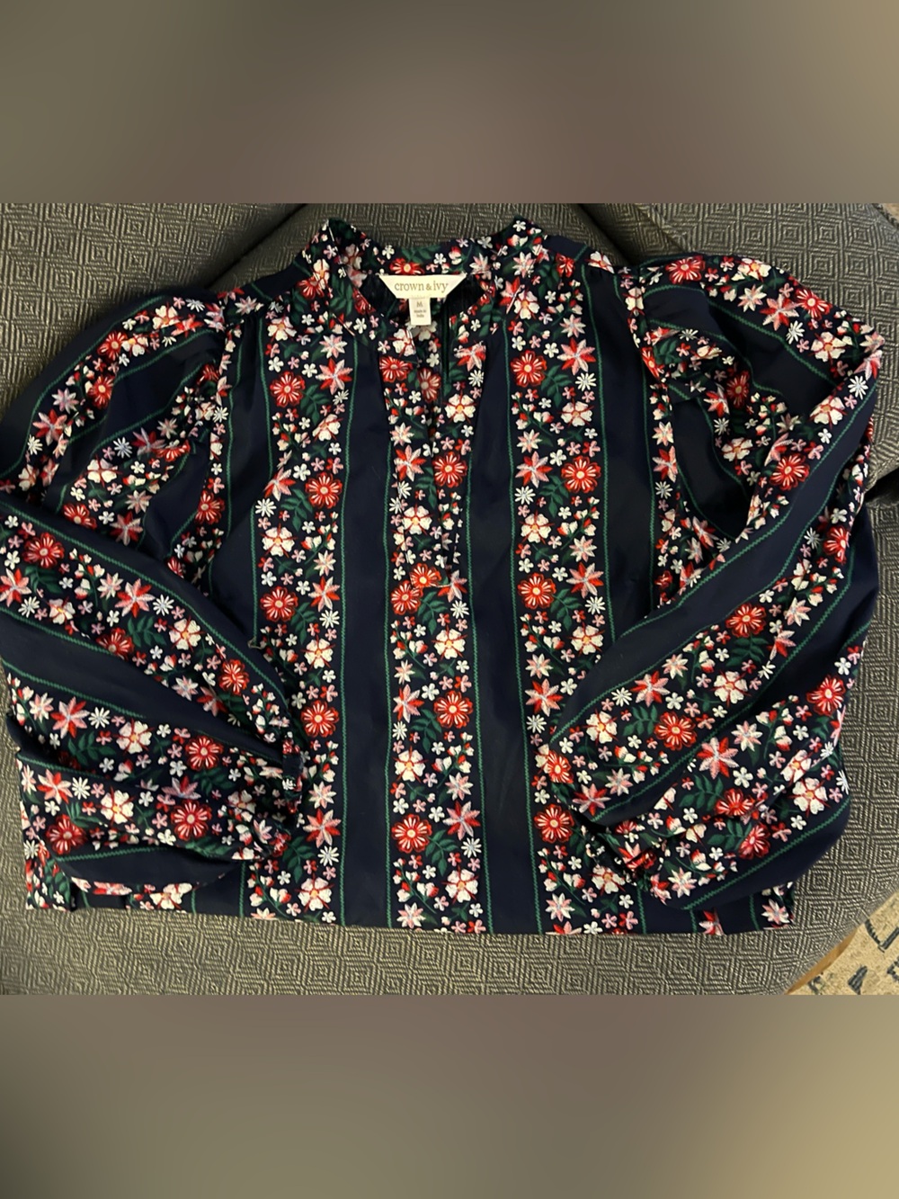 crown & ivy Navy Floral Print Blouse